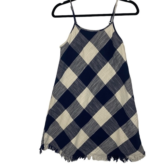 Universal Thread Cotton Checkered Plaid Sleeveless Frayed Hem Navy Mini Dress - Picture 1 of 4